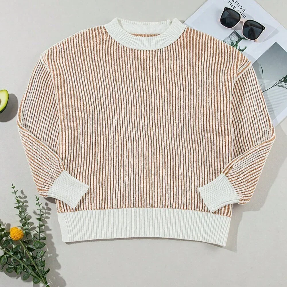 Casual Women's Striped Colorblock Loose Fit Round Neck Pullover Sweater top